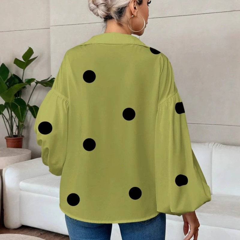 Boho femmes Blouses printemps automne nouvelle mode français à pois demi-cou conception ample bouffée à manches longues haut chemises décontractées femmes