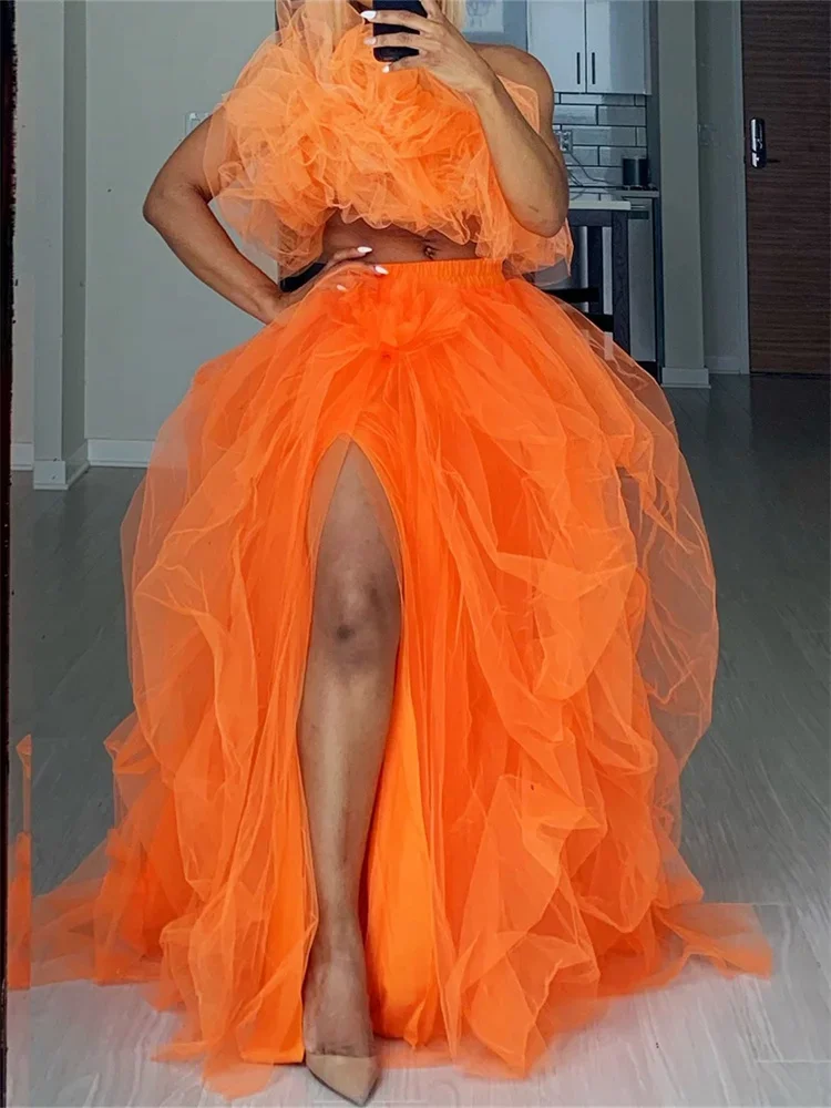 Jupe Tutu Superposée en Tulle pour Femme, Tenue de Soirée, de Mariage, Taille Haute, Longue Fendue, de Bal, de Princesse, pour Patientes