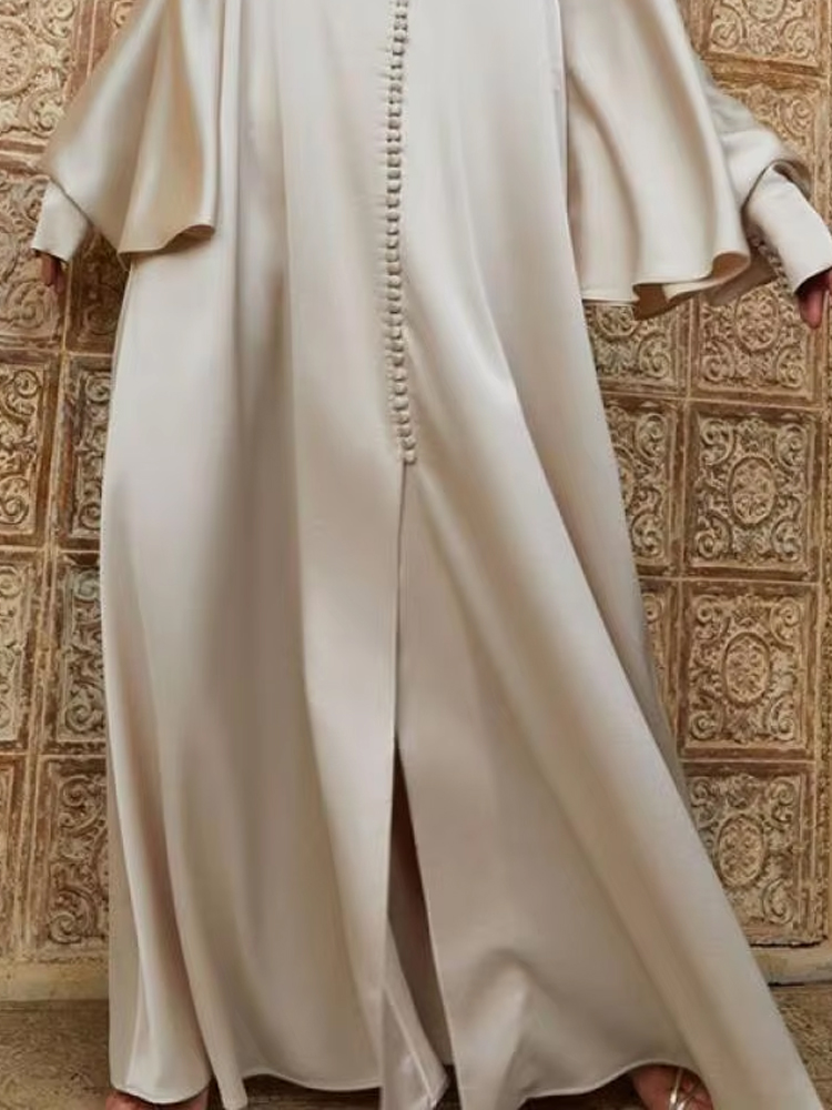 Robe de soirée fendue pour femmes musulmanes, couleur unie, col rond, manches longues chauve-souris, robes de soirée amples