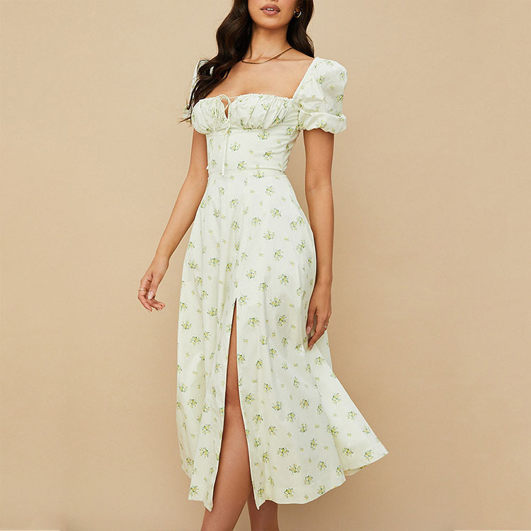 Robe longue à lacets à encolure carrée pour femmes, robe florale, élégante, sexy, éducative, Dama, printemps, été, 2025, Y2K