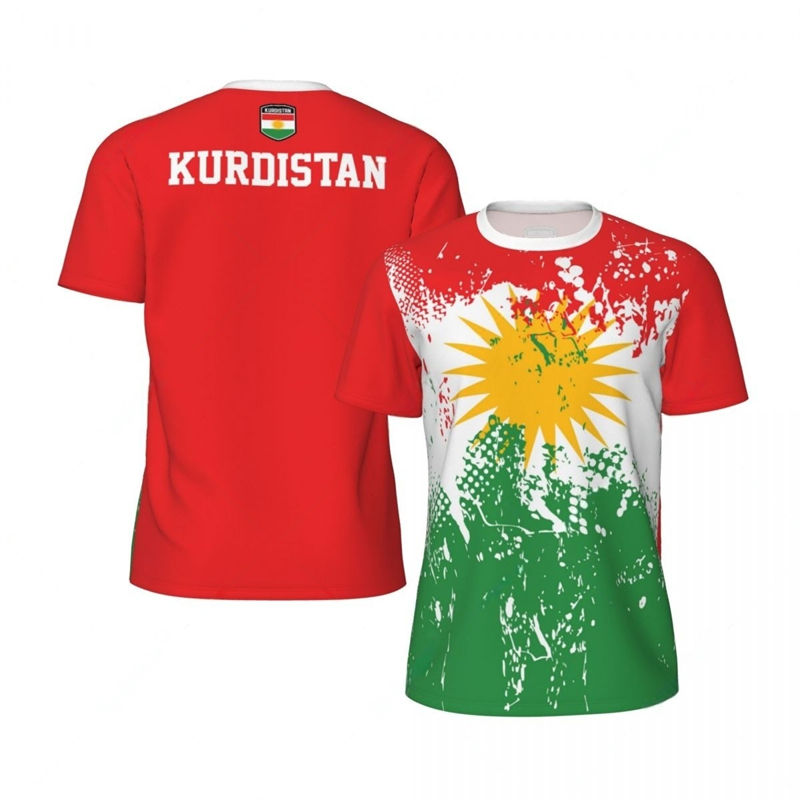 T-shirt pour homme à manches courtes, respirant et à séchage rapide, imprimé 3D du drapeau national du Kurdistan, idéal pour le sport, le football en plein air, les supporters d'équipe, haut d'été