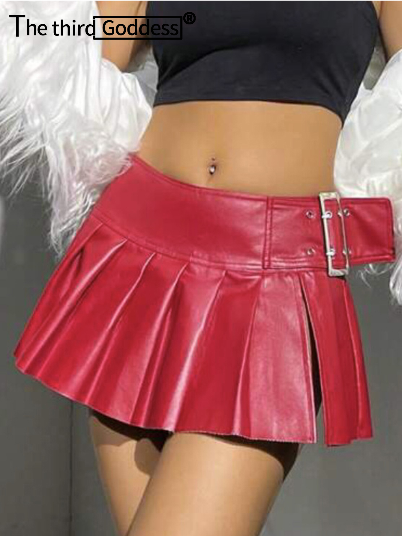 Mini-jupe sexy en cuir PU noir pour femmes, mode gothique streetwear, jupe courte pour femme, vêtement de club, jupe plissée à taille haute pour soirée.