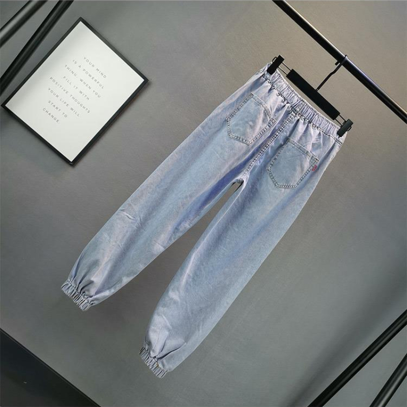 Pantalon en jean tendance pour femme 2026, coupe ample, taille élastique, style harem perlé, type jogger