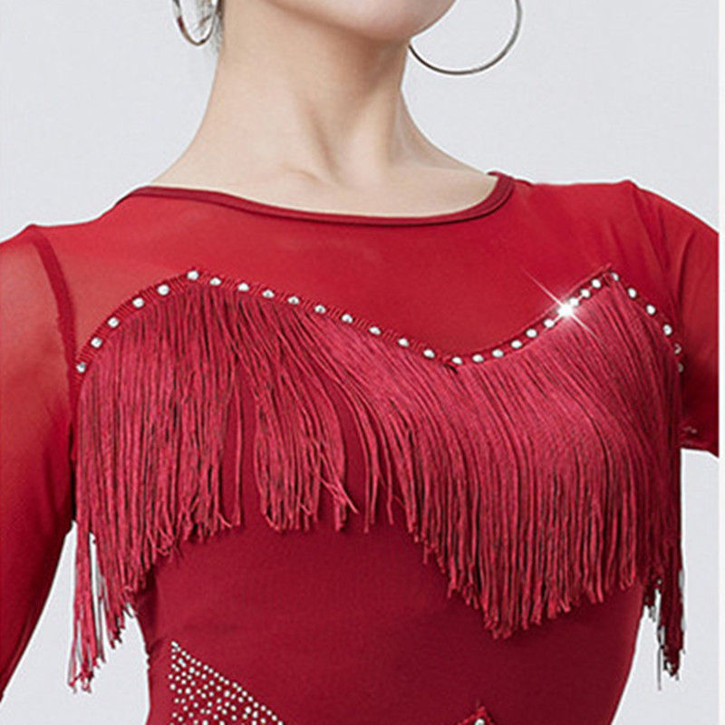 Robe de brevLatine à Franges pour Femme, Tenue de Salle de Bal avec Short, Manches sulf, Tango, Samba, Régions ba
