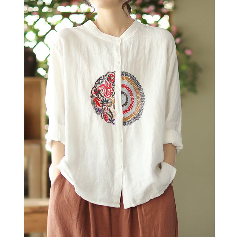 Chemises en lin de coton irrégulières brodées de style ethnique vintage pour femmes, mode à manches longues, chemisiers adt élégants pour dames, Y-Blusa
