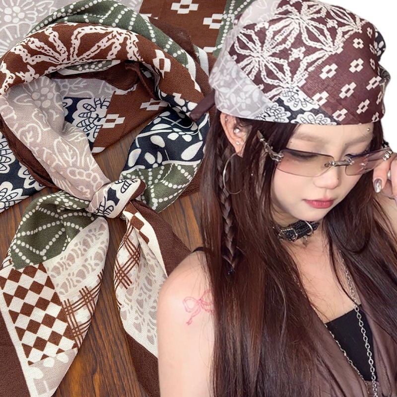 Mode rétro Style américain Patchwork Hip-hop Bandana Y2K femmes filles coton imprimé fleuri foulard élégant écharpe petites enveloppes