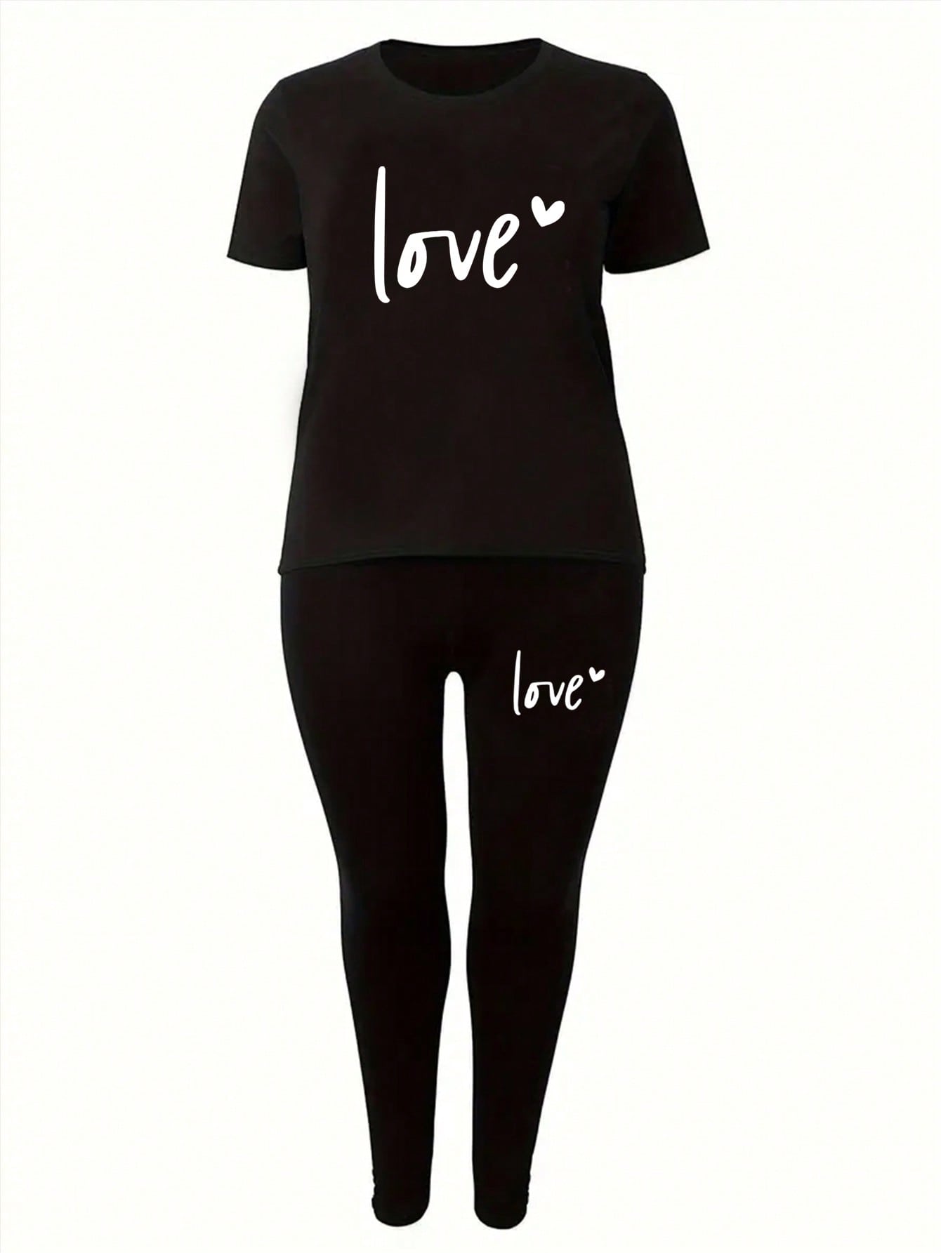 Ensemble décontracté deux pièces printemps-été, exprimant l'amour, t-shirt à col rond à manches courtes et pantalon, vêtements pour femmes
