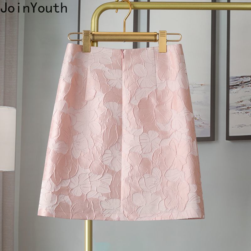Jupe Jacquard pour femmes 2025 Faldas Mujer De Moda taille haute tunique rose Jupe mode coréenne Saia Vintage moulante Mini jupes