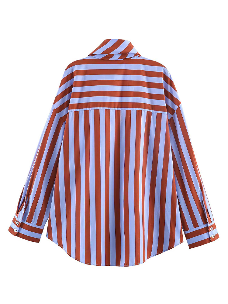 Chemisier Popeline Rayé Ample et Polyvalent à Manches Longues et Nœud Décoratif pour Femme – Collection Printemps