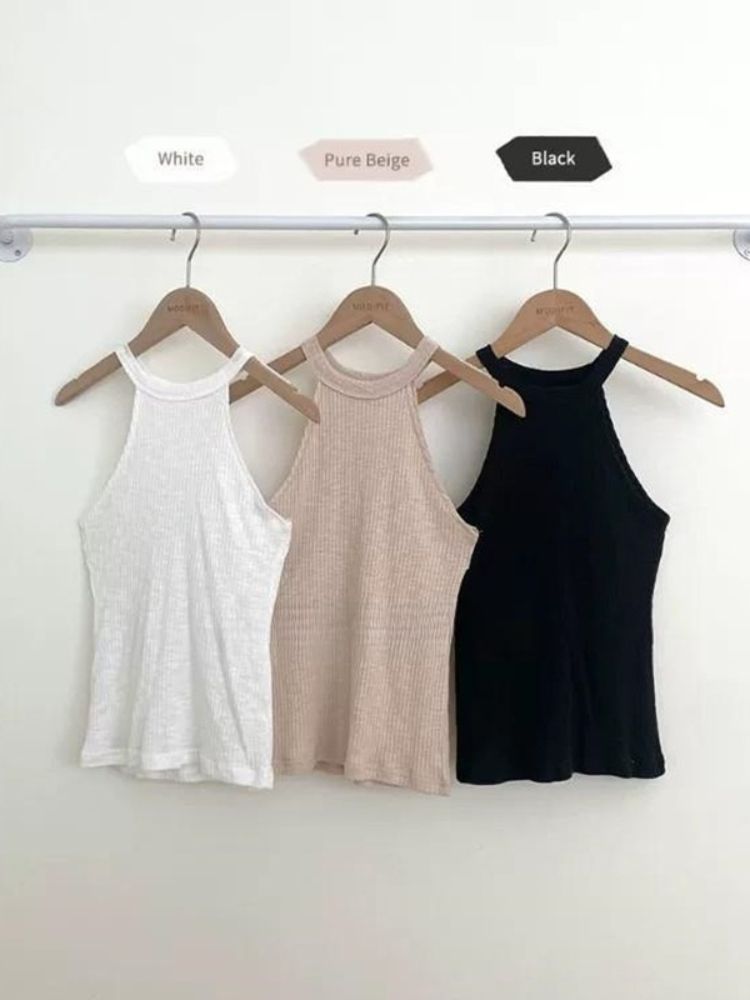 Haut court à épaules dénudées, style coréen, nouvelle arrivée, élégant, moulant, col rond, débardeur pour femmes, mode féminine, flatteur pour la silhouette, sans manches.