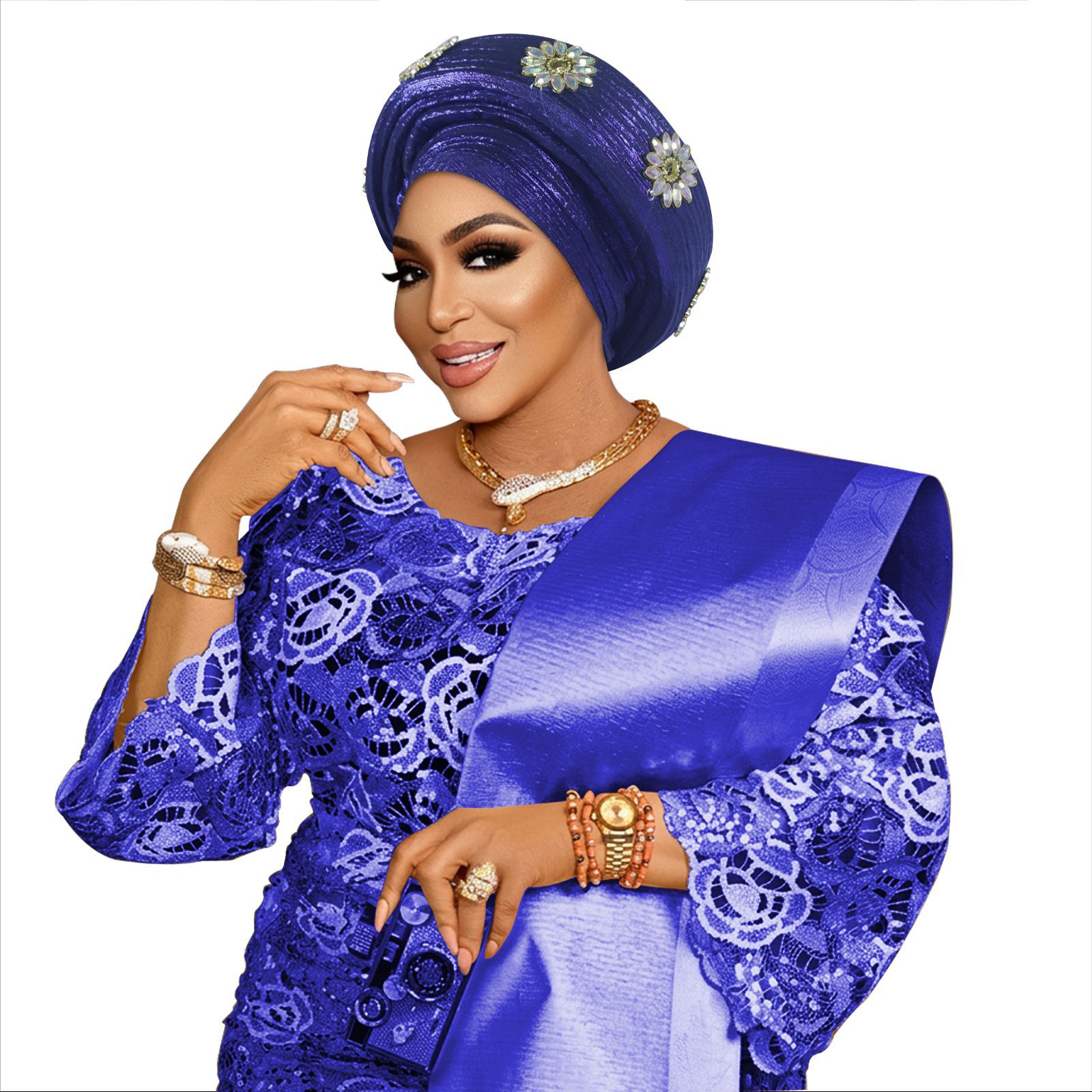 Turban préformé orné de diamants pour femme, coiffe de mariage nigériane, auto-gele africain, couvre-chef, bonnet, foulard de fête
