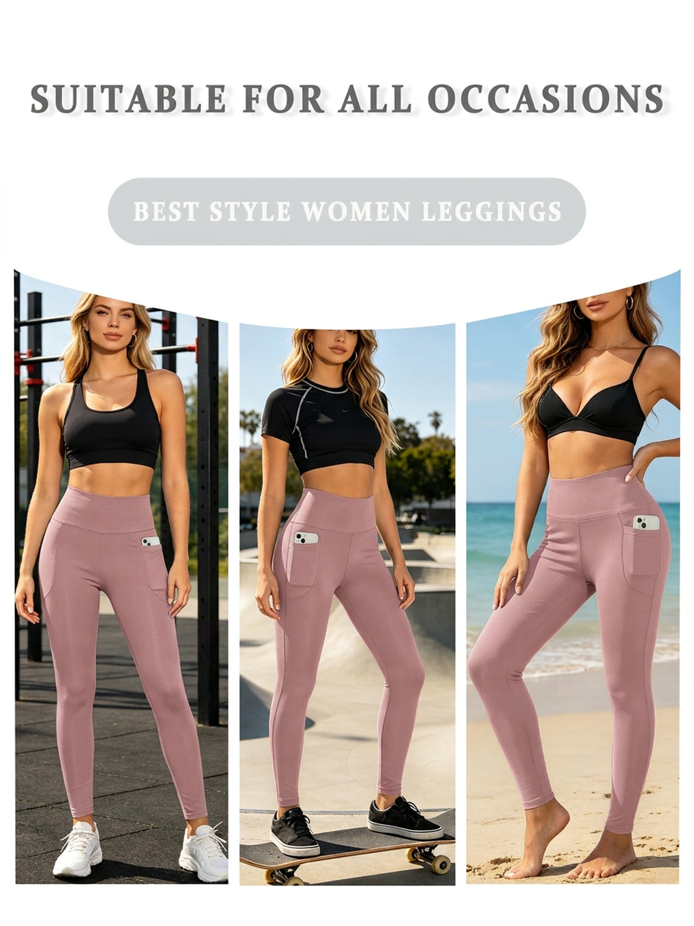 Leggings de sport super doux pour femmes avec poches, taille haute, effet ventre plat, pour entraînement, yoga, course à pied
