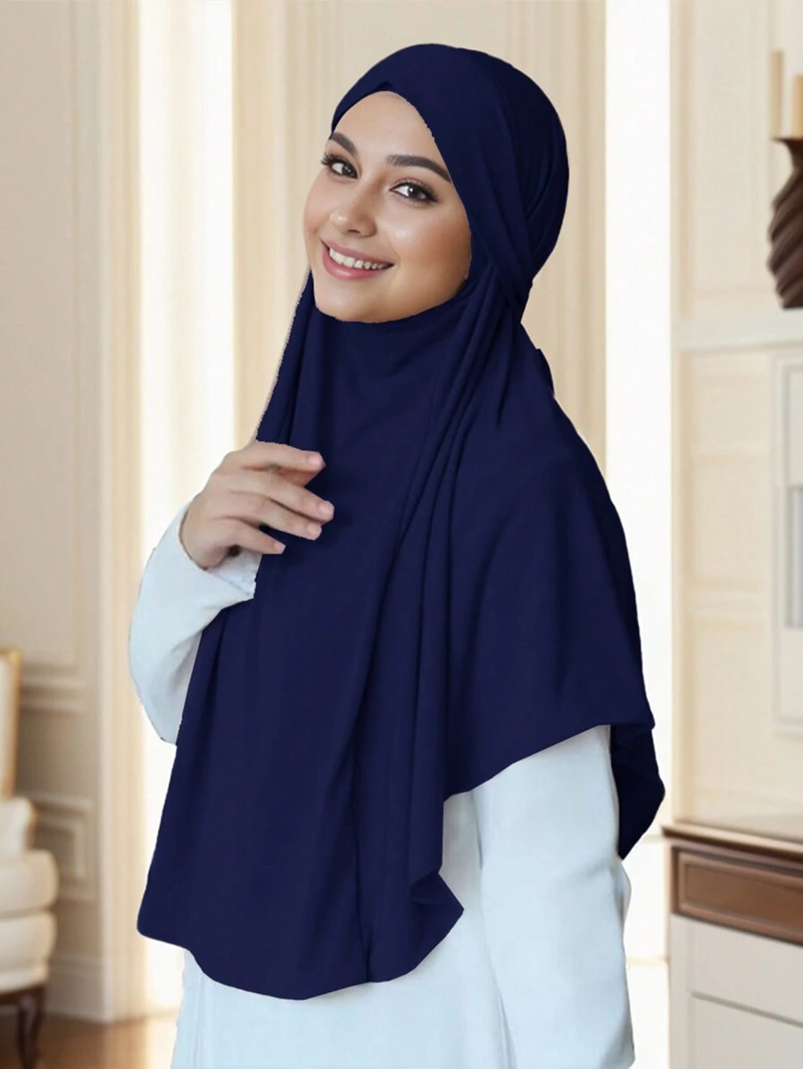 Hijab musulman prêt-à-porter avec sangle, foulard instantané en jersey, voile islamique uni, bandana pour femme musulmane