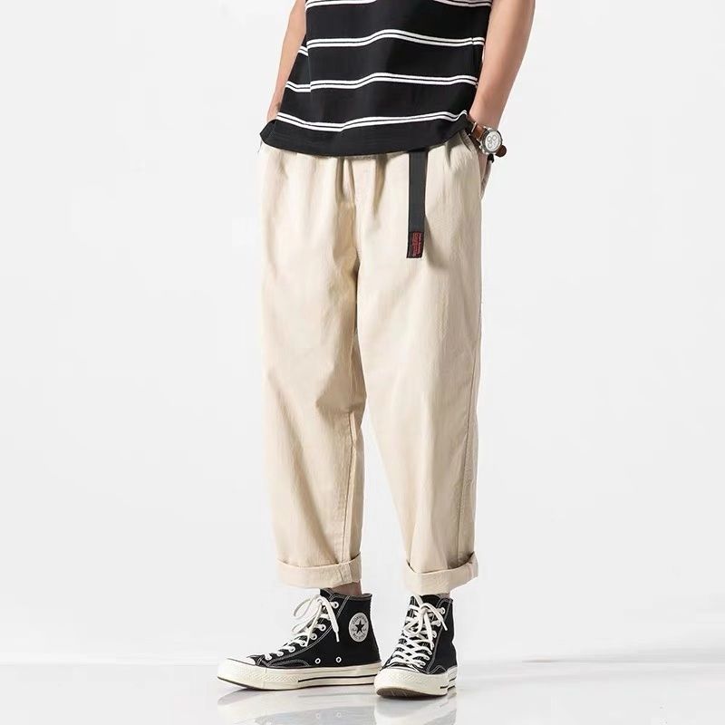100% coton pantalon d'été décontracté avec ceinture hommes droit Baggy cheville longueur Cargo pantalon large jambe pantalons de survêtement mâle Streetwear