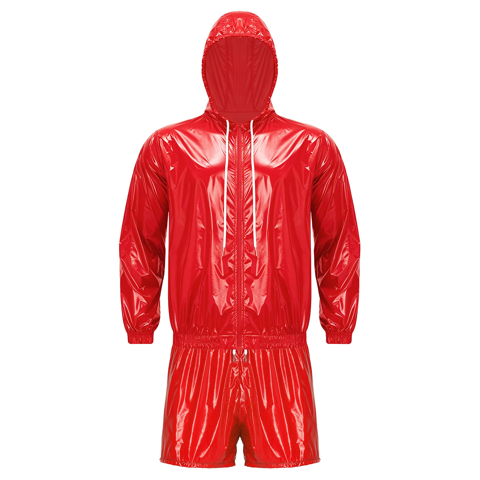 Ensemble de survêtement sportif imperméable pour homme, veste à capuche zippée sur le devant, short boxer intégré