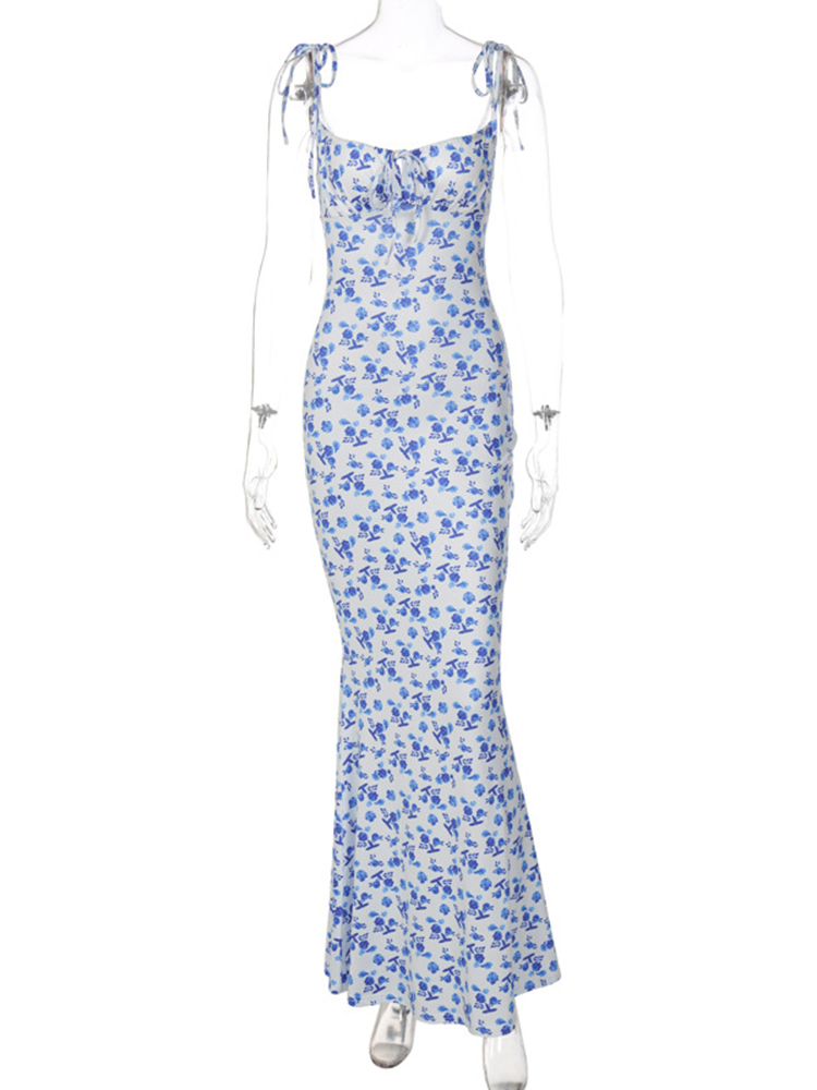 Robe longue moulante Hugcitar pour femme, élégante, à motif floral, pour la plage et les vacances, style streetwear, collection été 2026, articles de gros pour les entreprises