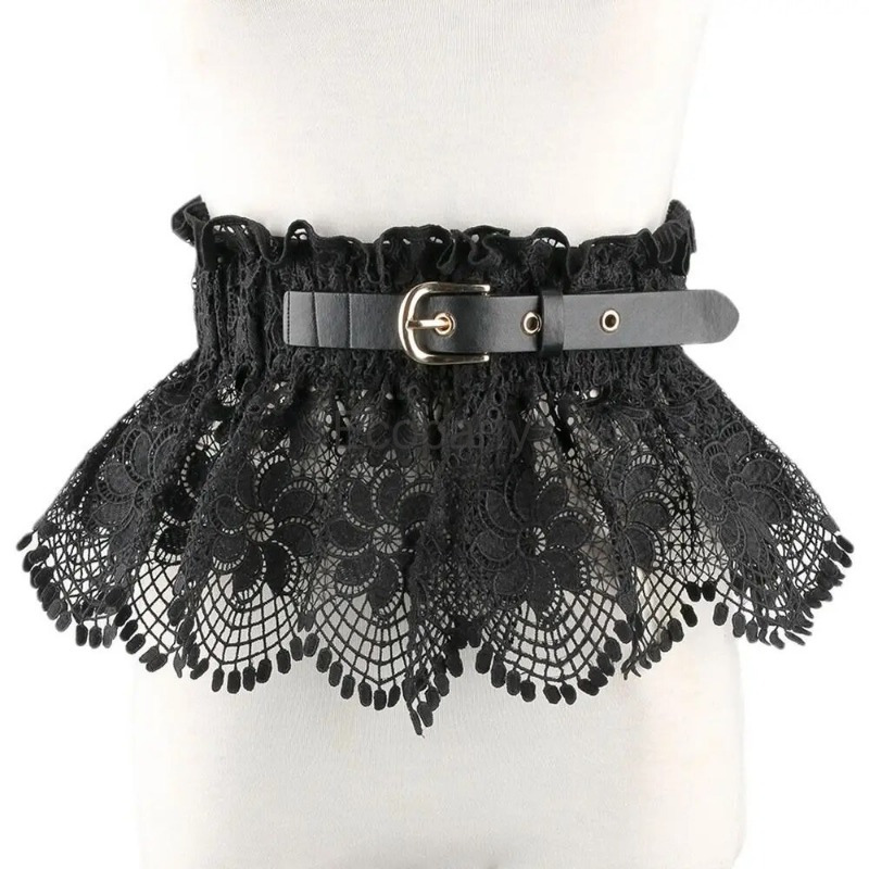 Ceinture en dentelle pour femmes, décoration de chemise, noir, blanc, élastique, large taille, couverture, mode, leggings, 2024