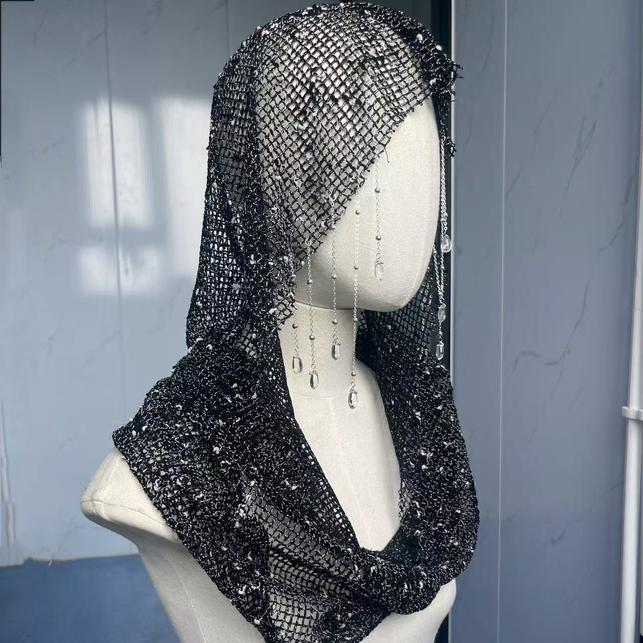Évider maille strass gland Vintage foulard homme femme gothique rétro Punk écharpe chapeaux accessoires