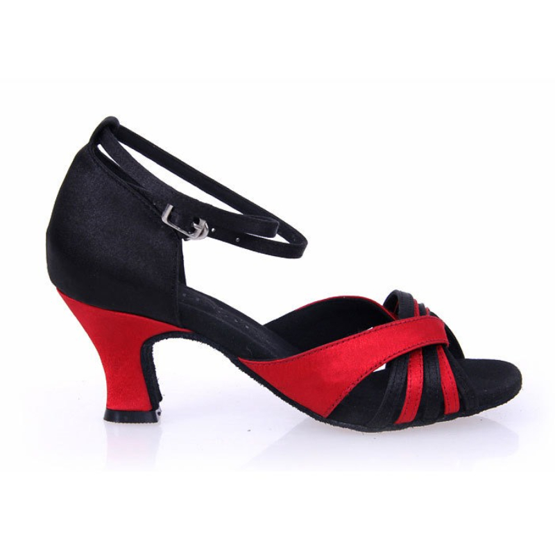 Chaussures de danse carrées d'été rouges et noires, nouvelles chaussures de danse latine à semelles souples et moyennes à talons hauts pour femmes