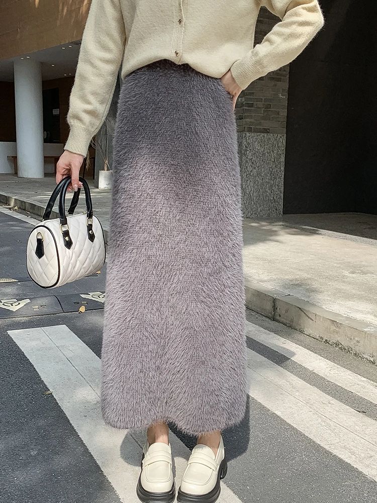 Jupe longue en tricot pour femmes, décontractée, épaisse, coréenne, taille haute, douce, trapèze, nouvelle collection automne hiver