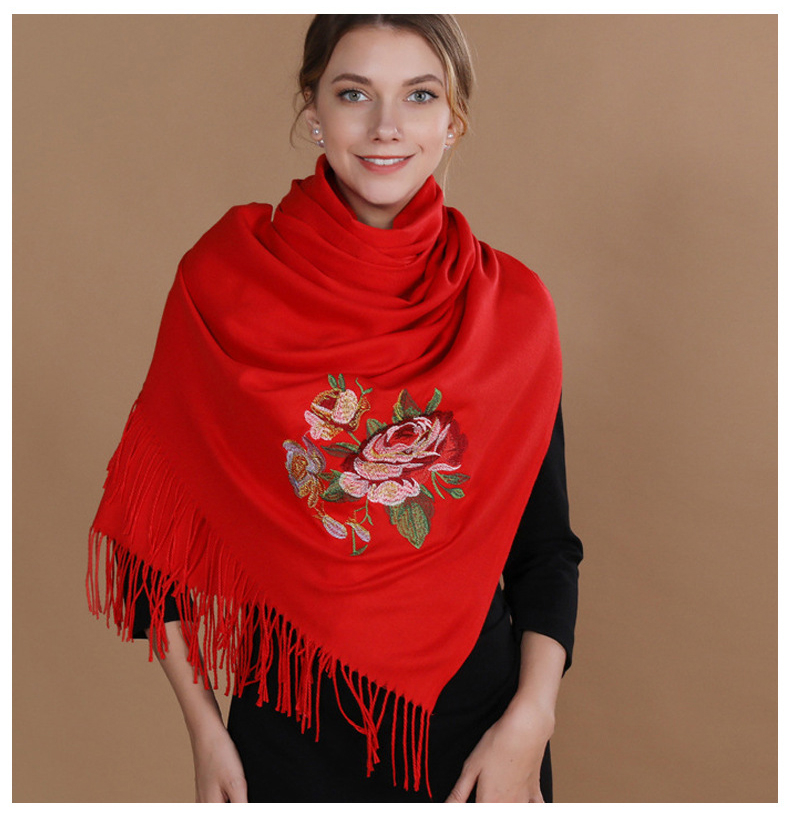 Hiver nouveau chaud cachemire écharpe femmes broder pivoine Pashmina couverture épais châle foulard mode Bufanda Echarpe Poncho