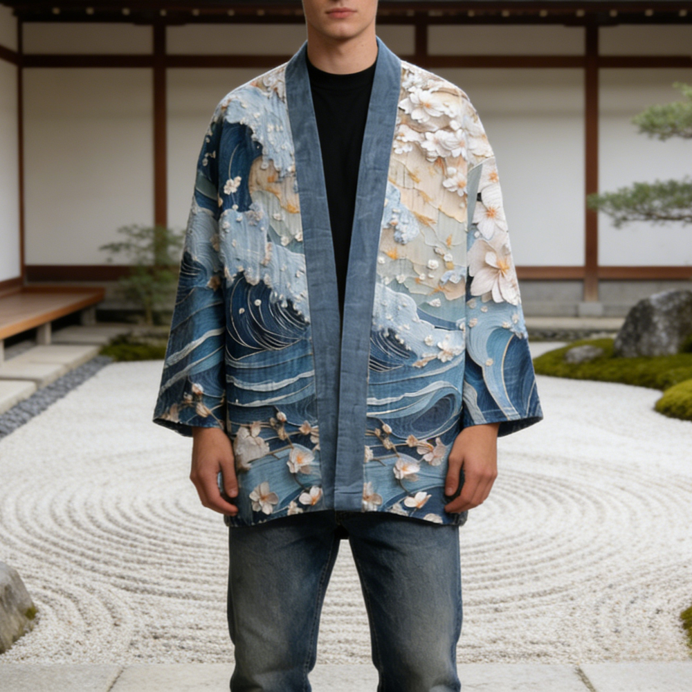 Kimono Cardigan en Coton Imprimé pour Hommes et Femmes, Robe Longue à Manches Longues, Vêtement de Détente Ouvert sur le Devant, Style Streetwear Respirant, Vêtement Japonais
