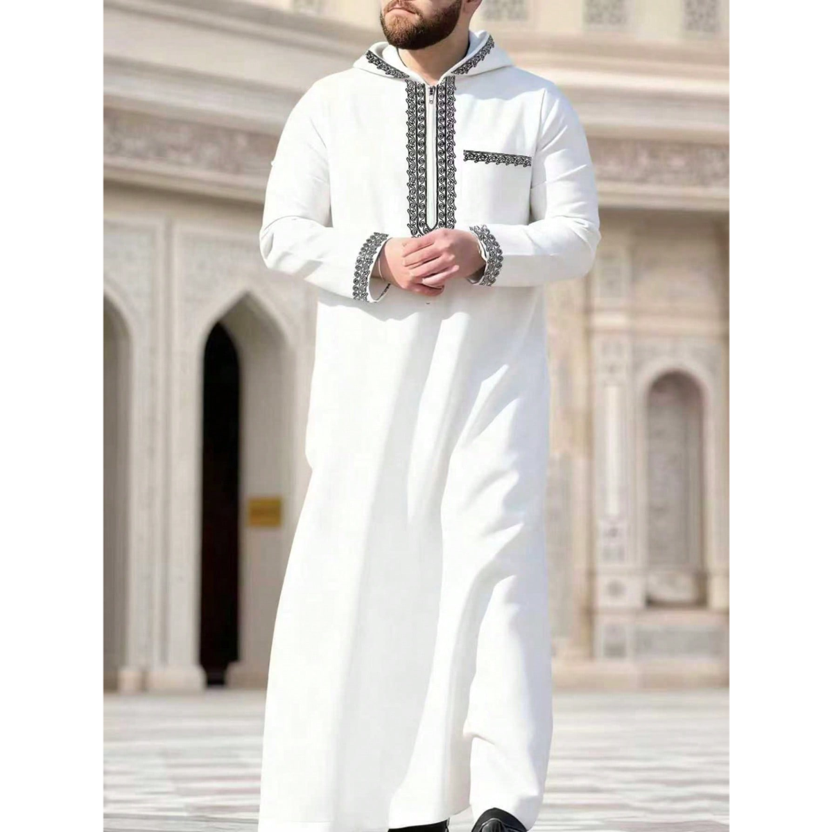 Nouvelle robe longue pour hommes musulmans, vêtements ethniques islamiques à capuche, robe longue décontractée élégante rétro pour hommes avec broderie du Moyen-Orient