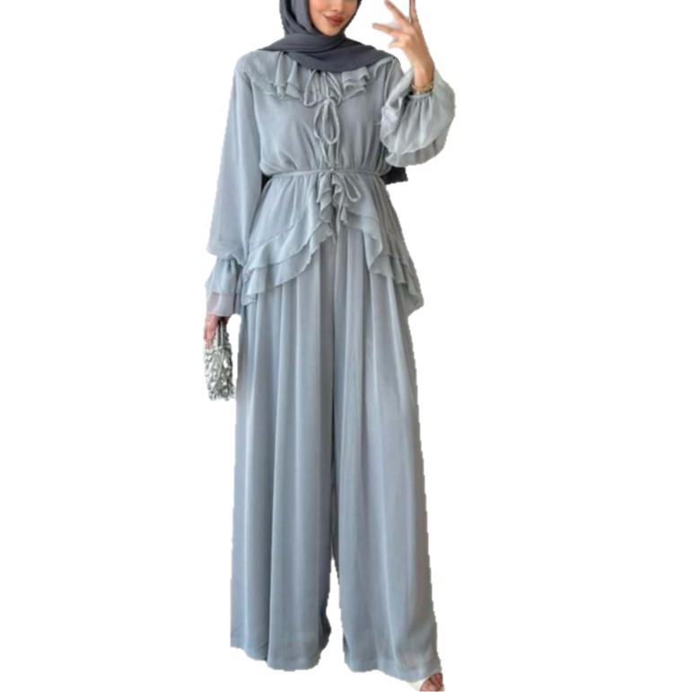 Ensemble 2 pièces pour femme : Blouse et pantalon large, style Ramadan Aïd, tenue musulmane arabe, Maroc, Dubaï, avec lacets, ensemble islamique