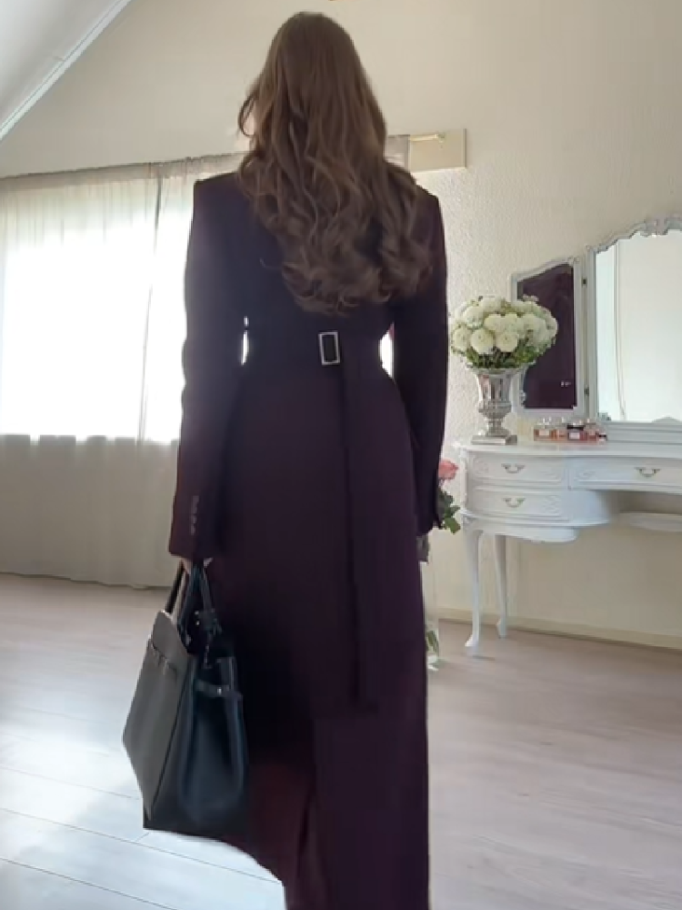 Manteau Long pour femmes, Slim, col en V, simple boutonnage, pardessus avec épaulettes, vestes Maxi avec ceinture, vêtements d'extérieur pour dames, nouvelle collection hiver 2025