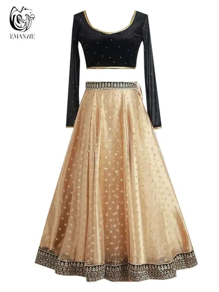 Nouveau Yiman robe de danse indienne exotique Style ethnique femme danse du ventre écharpe haut grande jupe pivotante ensemble Lengha