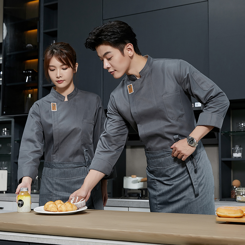 Veste de chef professionnelle à manches longues, vêtements de travail de cuisine durables avec poches, uniforme respirant noir pour le personnel de restaurant, café, restauration