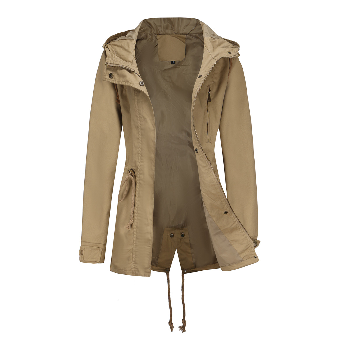 Manteau trench à capuche pour femme, grande taille, coupe ample, couleur unie, en coton imperméable, veste de printemps et d'automne, vêtement d'extérieur tendance