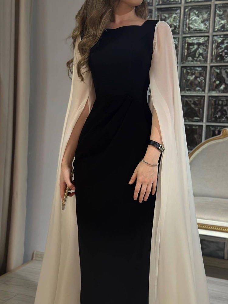 Manches châle noir longues robes pour femme élégant mince soirée longue robe robes robe de bal 2025 nouveau