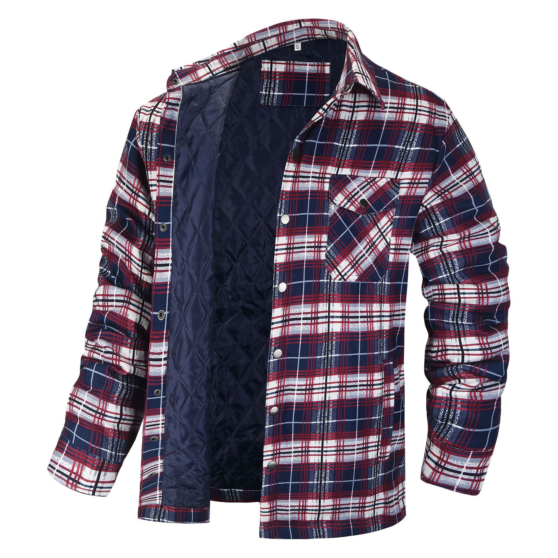 Vêtements pour hommes européens et américains : Nouvelle collection 2026 – Chemise épaisse à carreaux à manches longues et col boutonné, style veste pour homme
