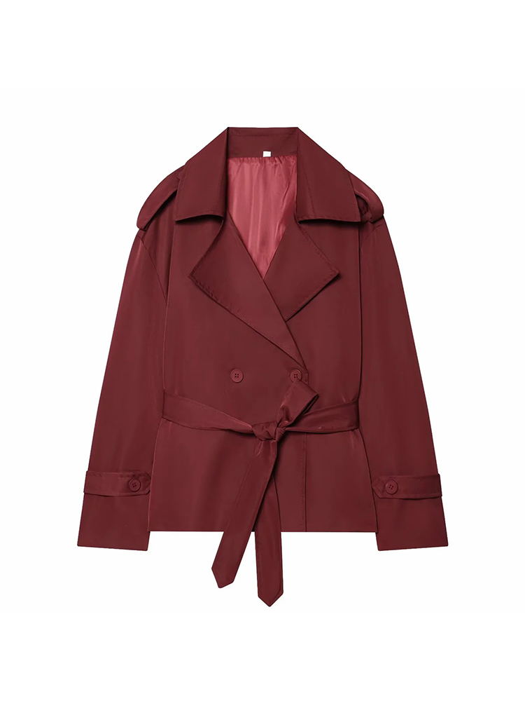 Vestes décontractées vintage chic pour femmes, manteaux courts à col rabattu et double boutonnage avec ceinture, vestes de mode féminine pour les fêtes