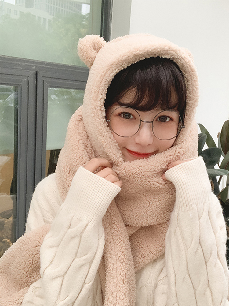 Ensemble intégré de chapeau, écharpe et gants en peluche épaisse pour femmes, automne-hiver, chaud, mignon, résistant au froid, accessoires thermiques quotidiens pour l'extérieur.