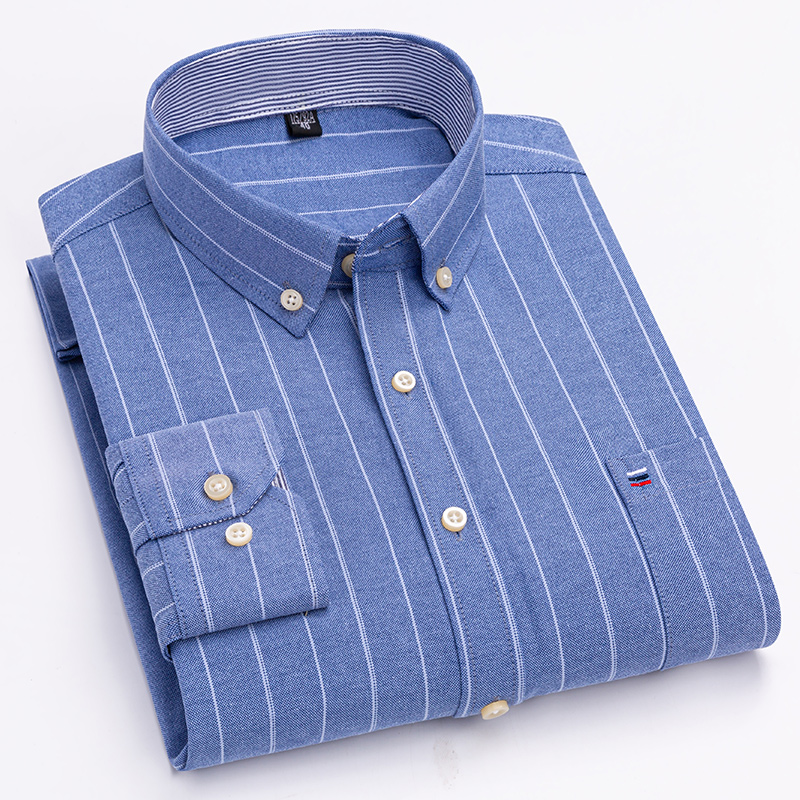 Chemises pour hommes en coton 100% de grande taille 7XL, chemise Oxford unie de qualité, coupe ample, manches longues, coupe ajustée, hauts rayés et à carreaux