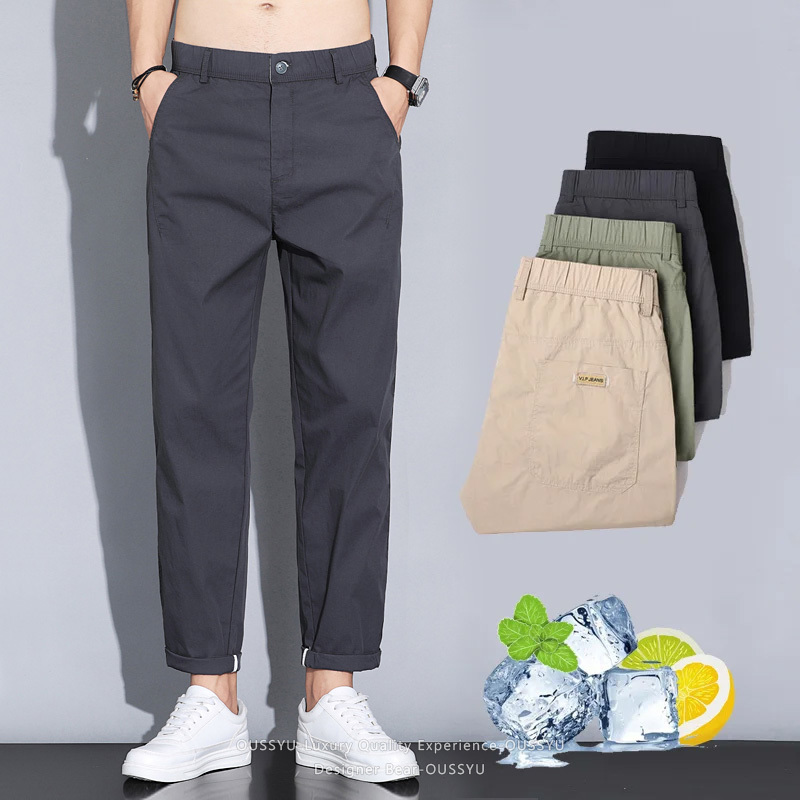 Pantalon Chino Homme Été Fin Décontracté Taille Élastique Séchage Rapide pour Travail et Extérieur – Gris, Kaki, Noir