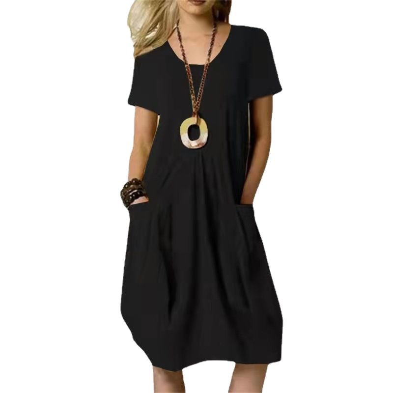 Robes pour femmes 2026 – Nouvelle collection été en coton et lin, couleur unie, coupe ample, col rond, manches courtes, longueur genou – Vêtements Vestidos