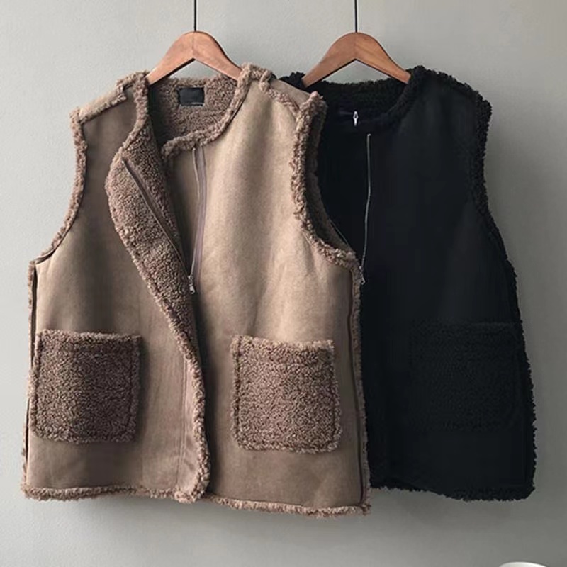 Veste en émail en laine d'agneau pour femme, manteau en fibre de fourrure de cerf, vestes zippées décontractées pour femme, port double face, coréen, automne, hiver