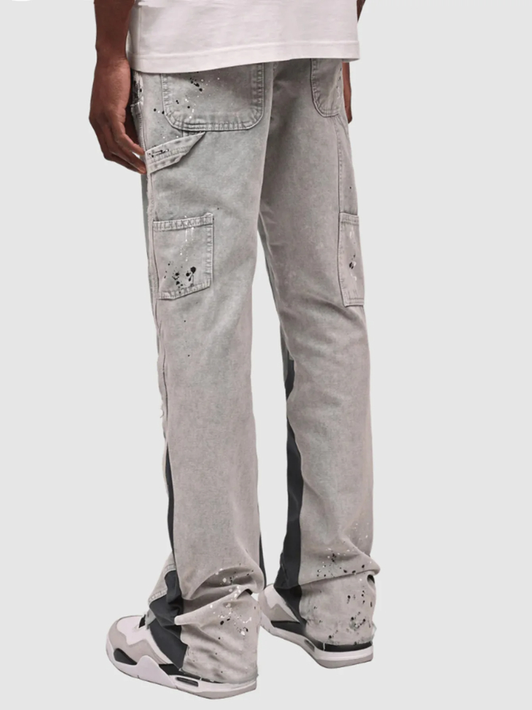 Viser de travail jeans de mode pour hommes, pantalons évasés en couches de denim de patchwork élastique de vêtements de travail de mode européenne et américaine S-XXL