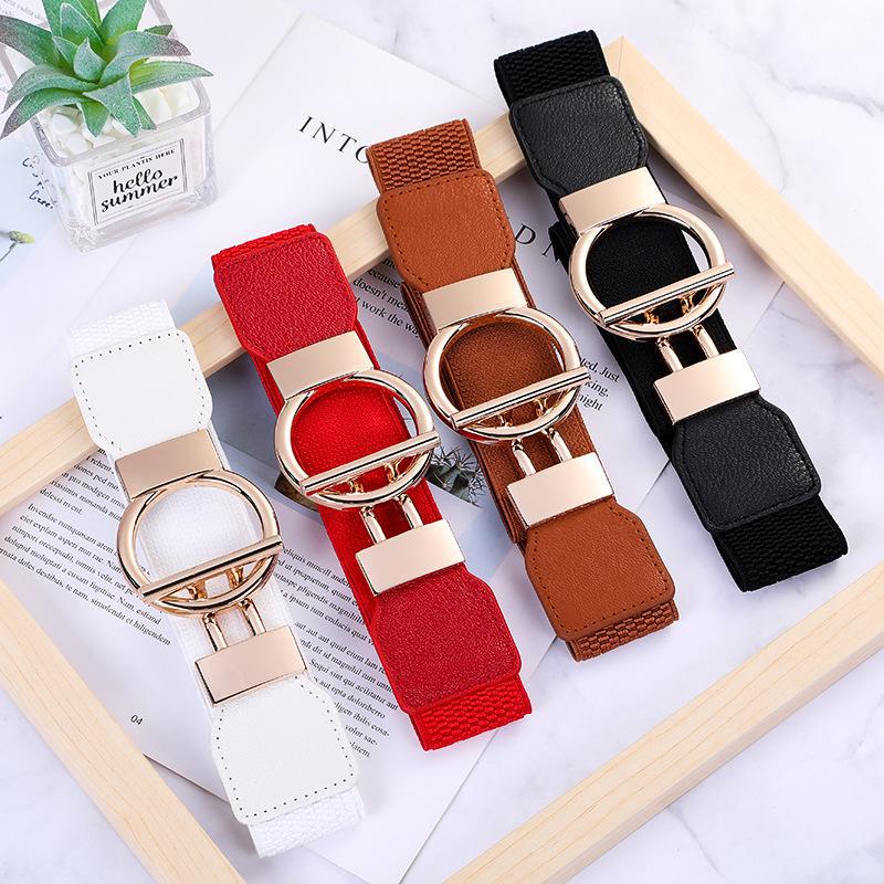 Ceinture élastique fine pour robes pour femmes, ceinture fine rétro extensible avec boucle dorée