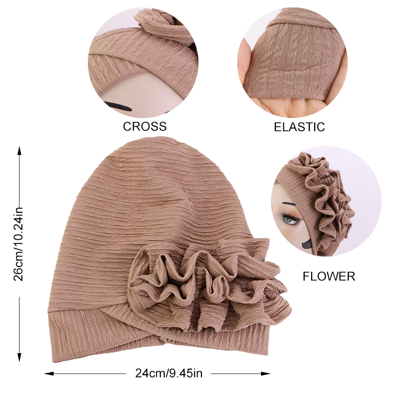 Nouveau musulman à volants fleur élégant Turban chapeau pour femmes Bonnet solide chapeau élastique Islam bonnets chapeaux Ramadan chimio casquette