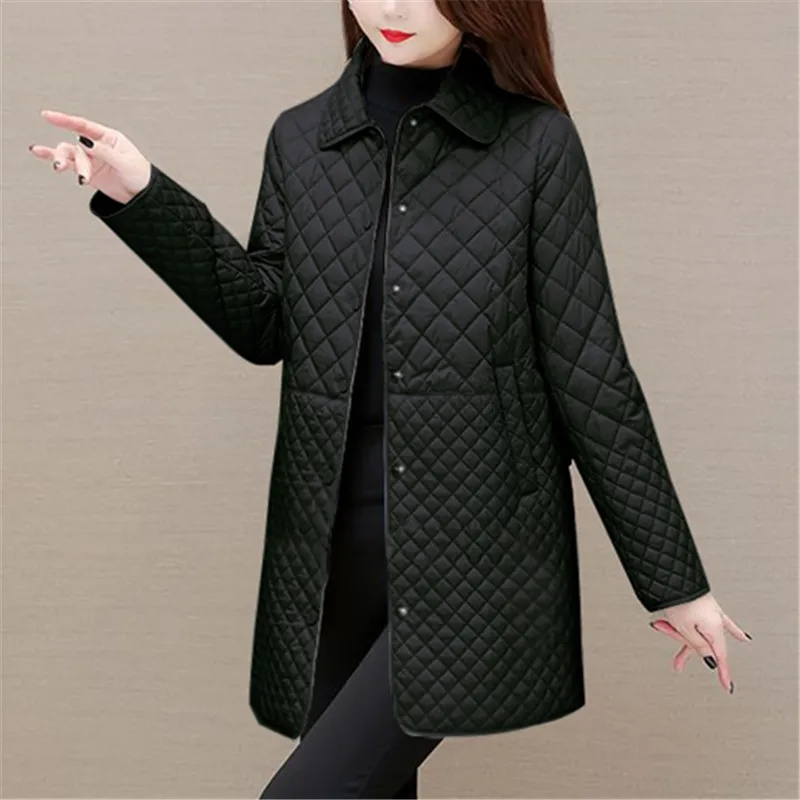 Manteaux matelassés à carreaux Midi pour femmes, mode féminine, vêtements coréens, solide, décontracté, épais, chaud, vestes à manches longues, nouvelle collection automne hiver