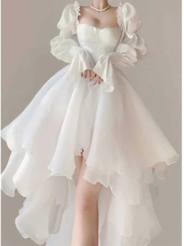 Robe élégante à épaules dénudées pour femmes, tenue blanche, taille Slim, manches longues, début du printemps, Y2k, nouvelle collection