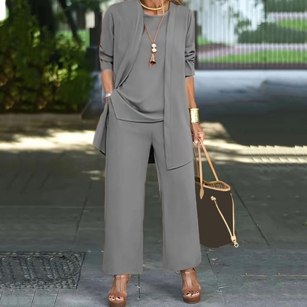 Ensemble de tailleur-pantalon 3 pièces pour femme, cardigan à manches longues, col rond, jambe large, vêtements pour femme, FJFN, tenue de printemps, automne