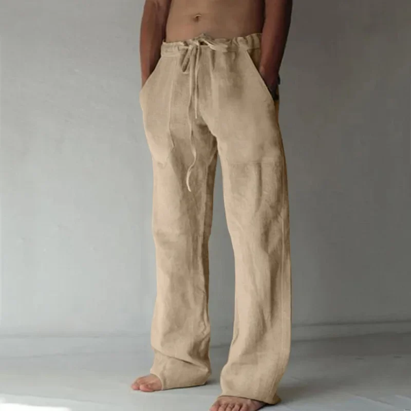 Pantalon Baggy Homme en Coton et Lin – Décontracté, Respirant, Idéal Fitness, Streetwear, Jogging – Collection Automne-Été