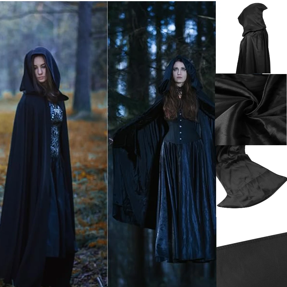 Cape à capuche longue Robe à capuche Cape Holloween Grim Reaper Cape pour garçon fille sorcière vampires diable Costume Cosplay déguisement