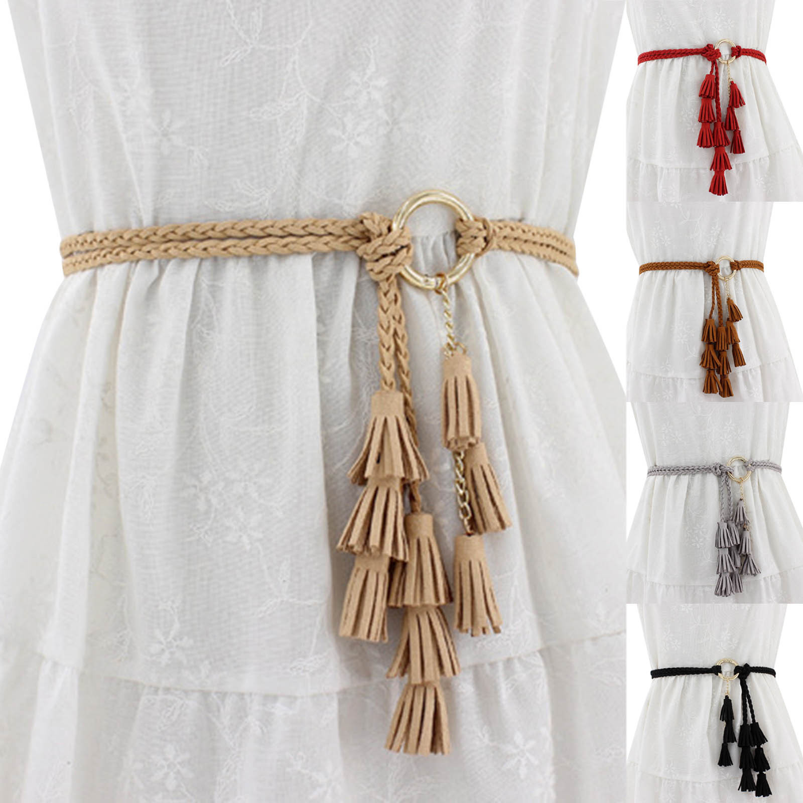 Ceinture tressée nouée décontractée pour femmes, cordon de taille à franges, accessoires pour vêtements pour femmes, ceinture élégante