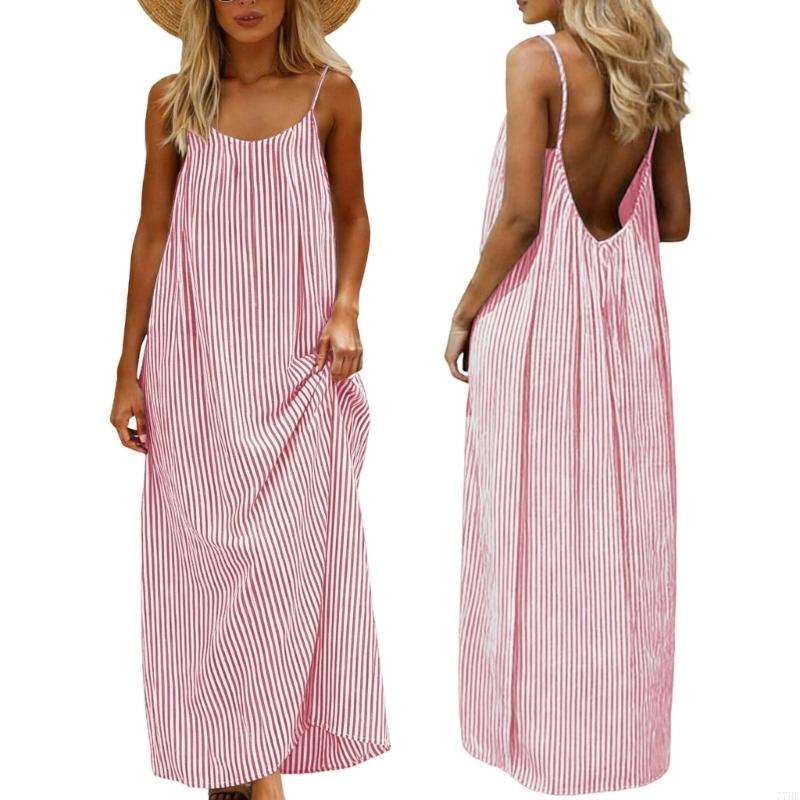 77HE Robes pour femmes Robe camisole décontractée Maison vacances Plage Sans manches avec cravate